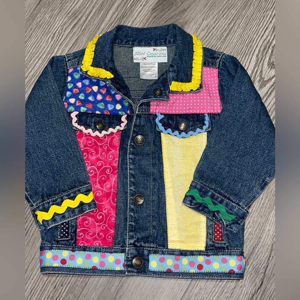 JRW Creations Girls Custom Embellished,‎ Patchwork Jean Jacket Size 18 Months